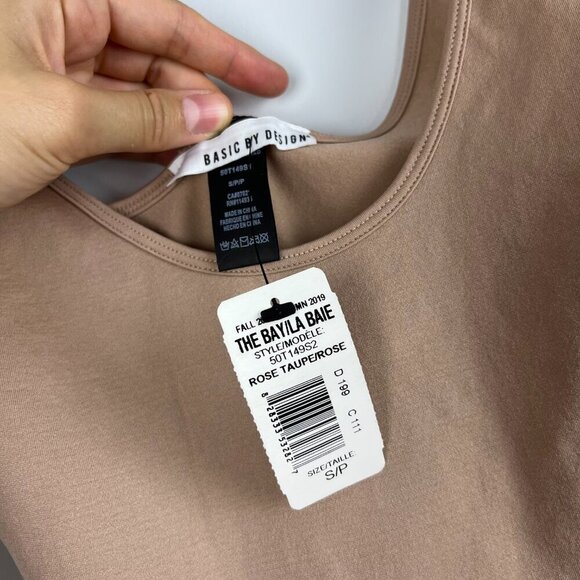 NWT Bassike Womens Small Scoopneck Thong Bodysuit Tank Top Nude - Picture 4 of 4